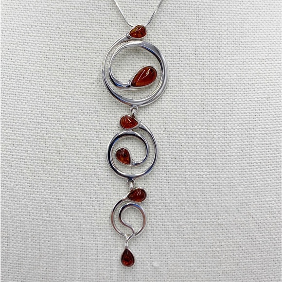 Amber Sterling Silver 925 Pendant Necklace - Picture 13 of 14